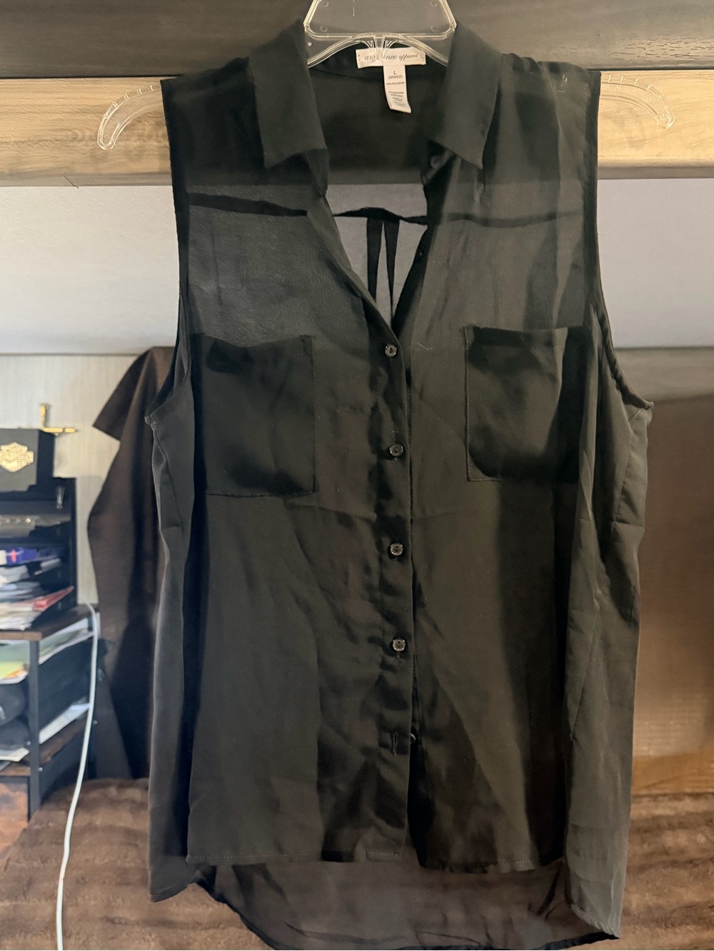 Sleeveless Black Sheer Button-Up Blouse by Express